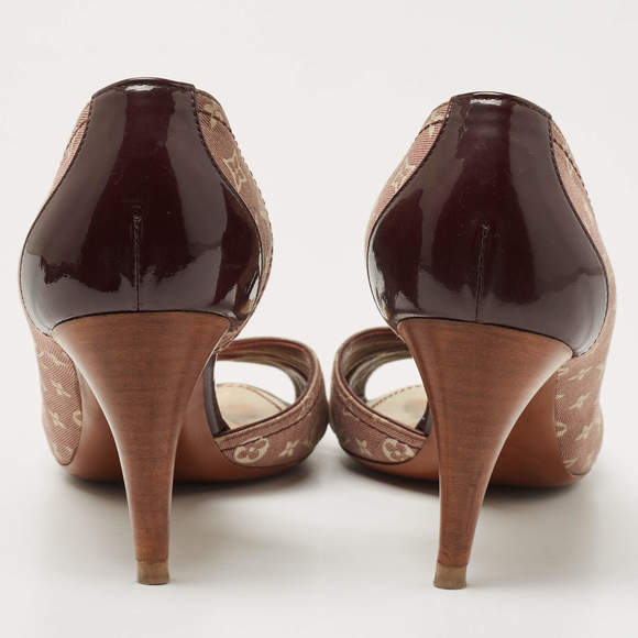 Louis Vuitton Brown/Burgundy Canvas and Patent Leather D'orsay Open Toe Pumps - Picture 6 of 9